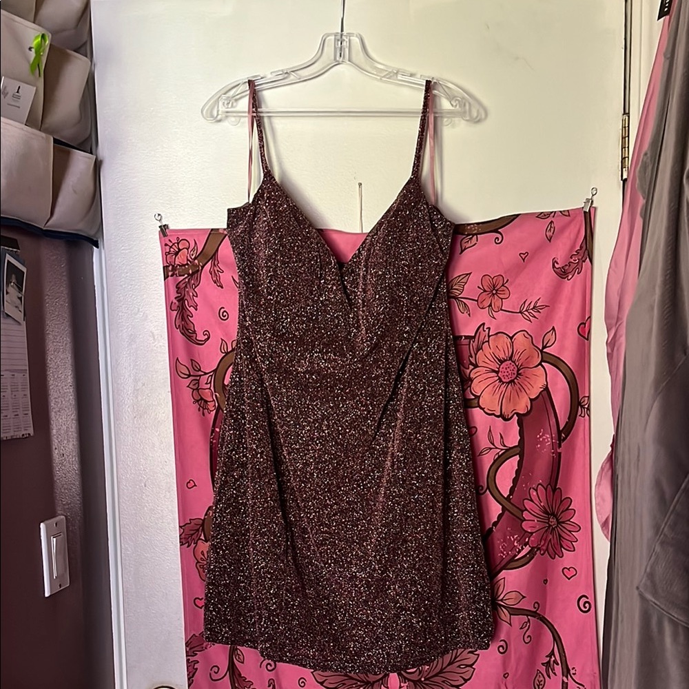 May Queen Brown and Gold Fitted Camisole Prom Dress
